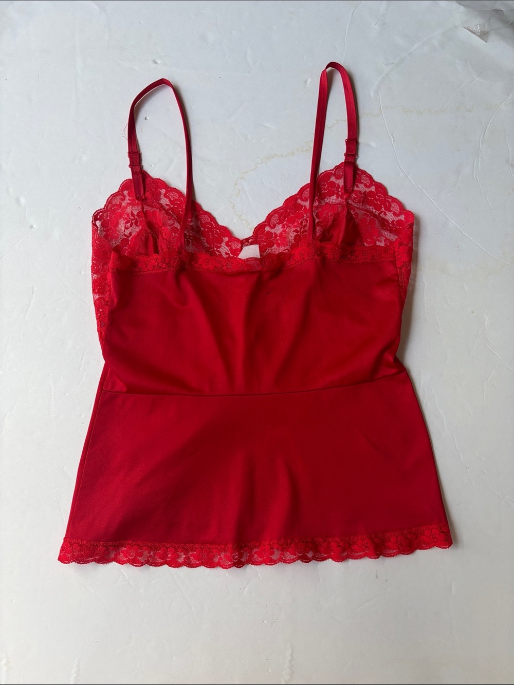 True Vintage 70’s Red Satin Lace Camisole Skirt Slip Set Matching Coordinating S - Picture 9 of 17